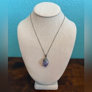 Genuine Raw AMETHYST PENDANT with STERLING SILVER Chain 10”